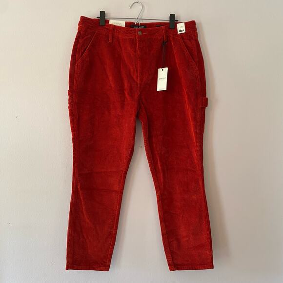 NWT Judy Blue Women's size 32 Slim Fit High Waist Red Corduroy Pants Carpenter - Picture 1 of 12